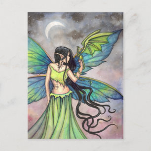 Carte Postale Art fantastique de Fée verte et Dragon