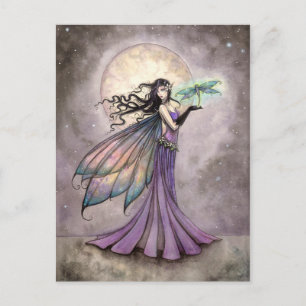 Carte Postale Art Fantastique Mystique de Fée et Libellule