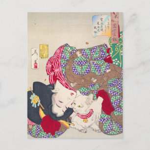 Carte Postale Art féminin et chat japonais - Taiso Yoshitoshi -