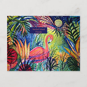 Carte Postale Art Flamant rose de l'île de Sanibel