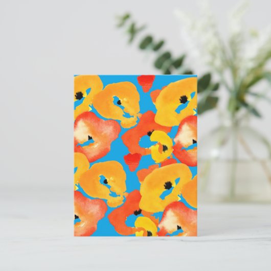 Carte Postale Art floral aux coquelicots rouges et orange (Debout devant)