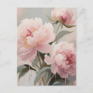 Carte Postale Art floral de pivoines roses tendres