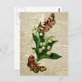 Carte Postale Art floral papillon sur la page de dictionnaire vi (Devant / Derrière)