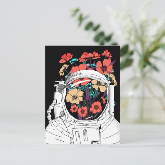 Carte Postale Art floral spatial astronaute (Debout devant)