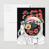 Carte Postale Art floral spatial astronaute (Devant / Derrière)