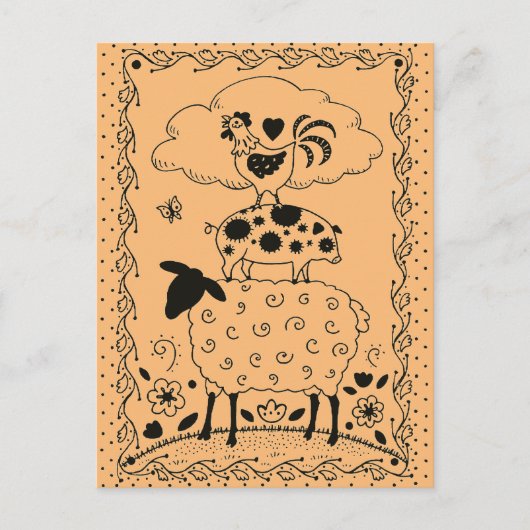 Carte Postale ART FOLAIRE ANIMAUX DE FERME MOULER PIG ROOSTER Pr (Devant)