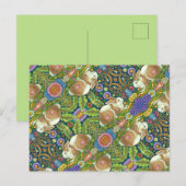 CARTE POSTALE ART FOLK RABBIT & BLUEBIRD DANS LE JARDIN SECRET (Devant / Derrière)