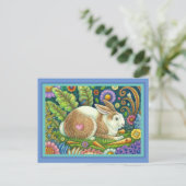 CARTE POSTALE ART FOLK RABBIT & BLUEBIRD DANS LE JARDIN SECRET (Debout devant)
