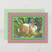 CARTE POSTALE ART FOLK RABBIT & BLUEBIRD DANS LE JARDIN SECRET (Devant / Derrière)