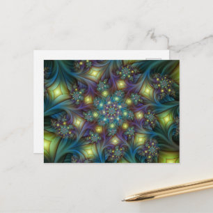 Carte Postale Art fractal abstrait illuminé sarcelle violet