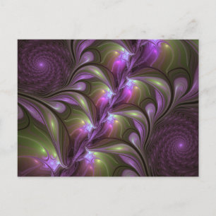 Carte Postale Art fractal abstrait violet pourpre kaki coloré