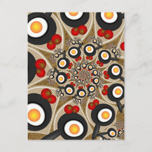 Carte Postale Art fractal de brunch drôle, tomates, œufs