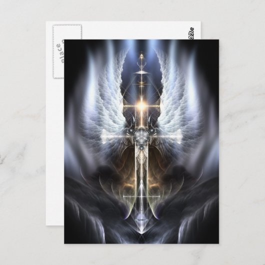 Carte postale Art Fractal Heavenly Angel Wing Cros (Devant / Derrière)
