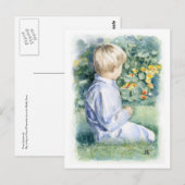 Carte postale Art - Garçon assis dans l'herbe (Devant / Derrière)