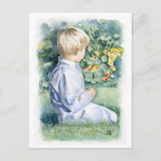 Carte postale Art - Garçon assis dans l'herbe
