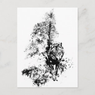 Carte Postale Art graphique Loup gris faune nature animale