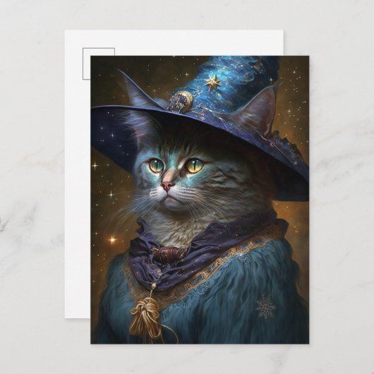 Carte Postale Art Imaginaire Chat Witch (Devant / Derrière)