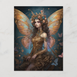 Carte Postale Art Imaginaire Fairy Pink Blue Gold