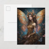 Carte Postale Art Imaginaire Fairy Pink Blue Gold (Devant / Derrière)