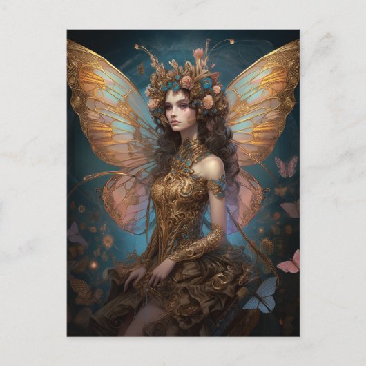 Carte Postale Art Imaginaire Fairy Pink Blue Gold (Devant)
