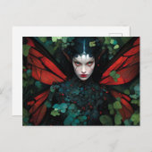 Carte Postale Art Imaginaire Fée Rouge Vert (Devant / Derrière)