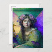 Carte Postale Art Imaginaire Fée Vert Violet (Devant / Derrière)