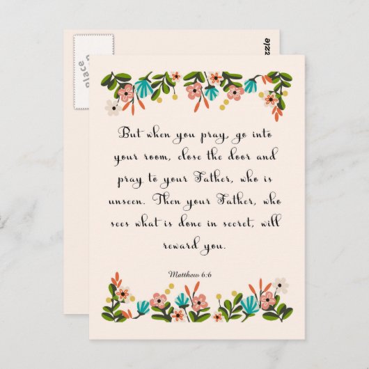 Carte Postale Art inspirant chrétien - Matthieu 6:6 (Devant / Derrière)