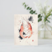 Carte Postale Art japonais de crevette aquarelle avec calligraph (Debout devant)