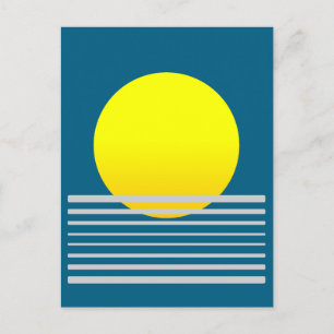 Carte Postale Art moderne Abstrait Jaune Soleil et Paysage marin
