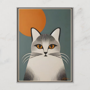 Carte Postale Art Moderne du Milieu du Siècle Le Chat Gris