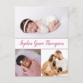Carte Postale Art moderne Dusty rose Nom de script Baby Girl Pho (Devant)