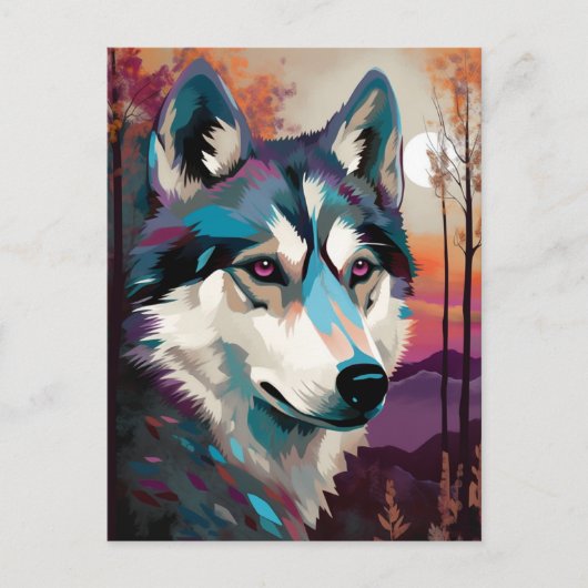 Carte Postale Art moderne Husky Abstrait de peinture de chien (Devant)