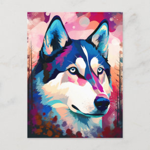 Carte Postale Art moderne Husky Abstrait de peinture de chien