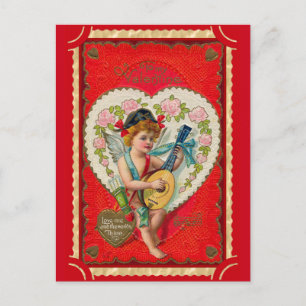Carte Postale art musical de la Saint-Valentin vintage cupidon