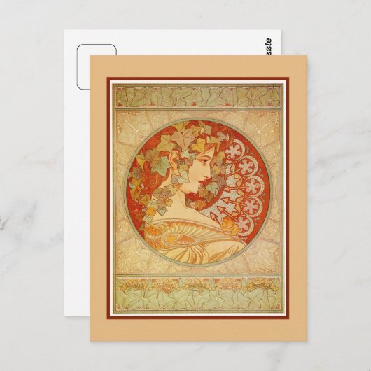 Carte Postale Art Nouveau Alfons Mucha, modèle Ivy (Devant / Derrière)