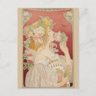Carte Postale Art Nouveau Belle Époque Dame Roses Livemont