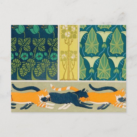 Carte Postale Art Nouveau Cats and Flowers (Devant)