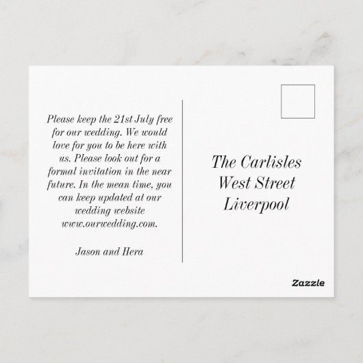 Carte Postale Art Nouveau faux or Mariage ENREGISTRER LA DATE (Dos)