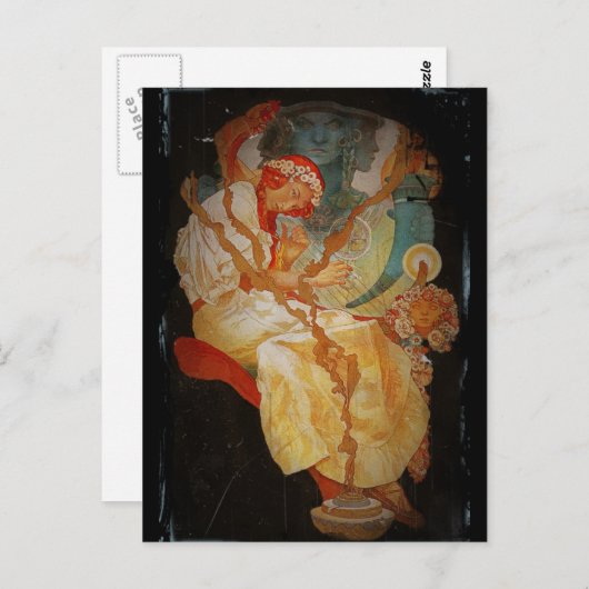 Carte Postale Art nouveau fille avec harpe 1903 (Devant / Derrière)