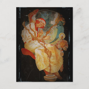 Carte Postale Art nouveau fille avec harpe 1903