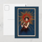 Carte Postale Art Nouveau La Dame au soleil (Devant / Derrière)