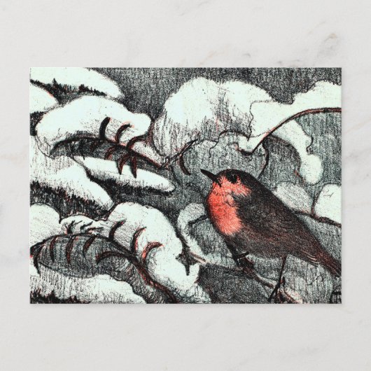 Carte Postale Art nouveau néerlandais Robin Bird en hiver (Devant)