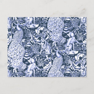 Carte Postale Art Nouveau Peacock Print, Navy et White