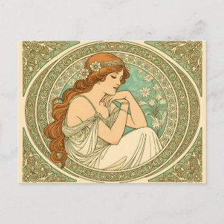 Carte Postale Art nouveau romantic illustration white flowers