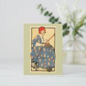 Carte Postale Art Nouveau -tricot de fille avec son chat (Debout devant)