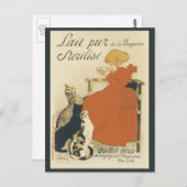 Carte Postale Art Nouveau victorien vintage, Fille avec chats au (Devant / Derrière)