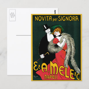 Carte Postale Art Nouveau Vintage, Amour Romantique de la Mode I