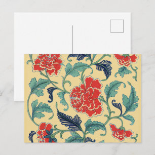 Carte Postale Art Nouveau Vintage Chinoiserie Fleurie Rouge Chin