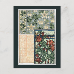 Carte Postale Art Nouveau vintage, Columbine Aquilegia Flowers