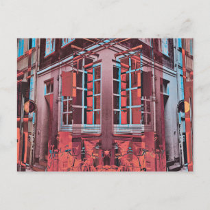 Carte Postale Art numérique de reflet de fenêtres bleu rouge Cop